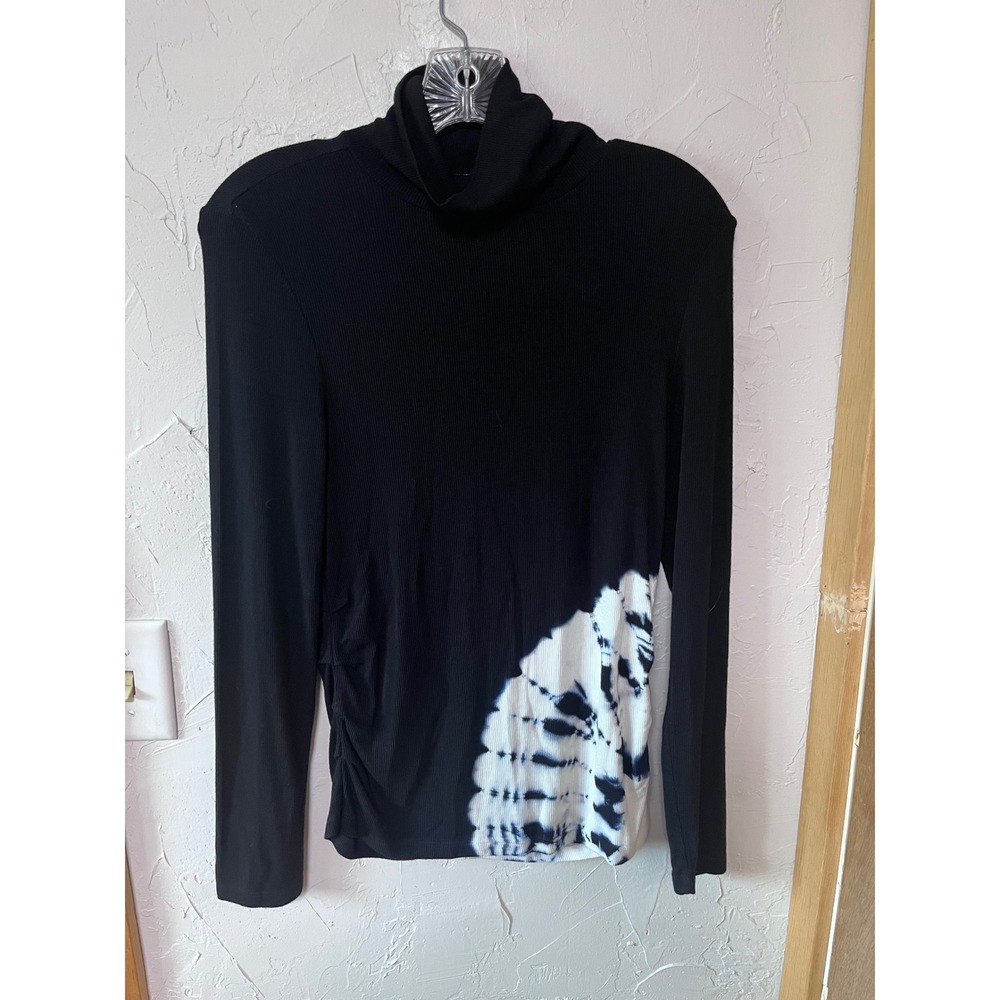 Wearables Womens Black Ribbed Tie Dye Ruched Turtleneck Top Small